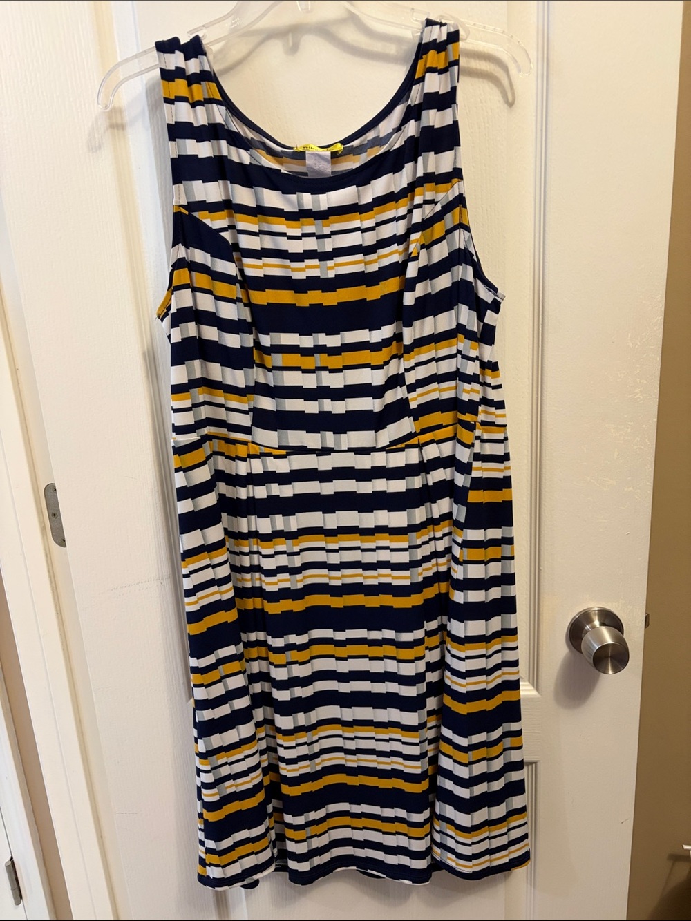 Sleeveless Navy, White & Mustard Striped Women’s Dress